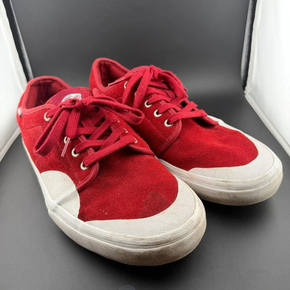 Vans Chukka Low Pro Men 11.5 Skateboard Shoes Red Suede Lace Up Athletic Sneaker